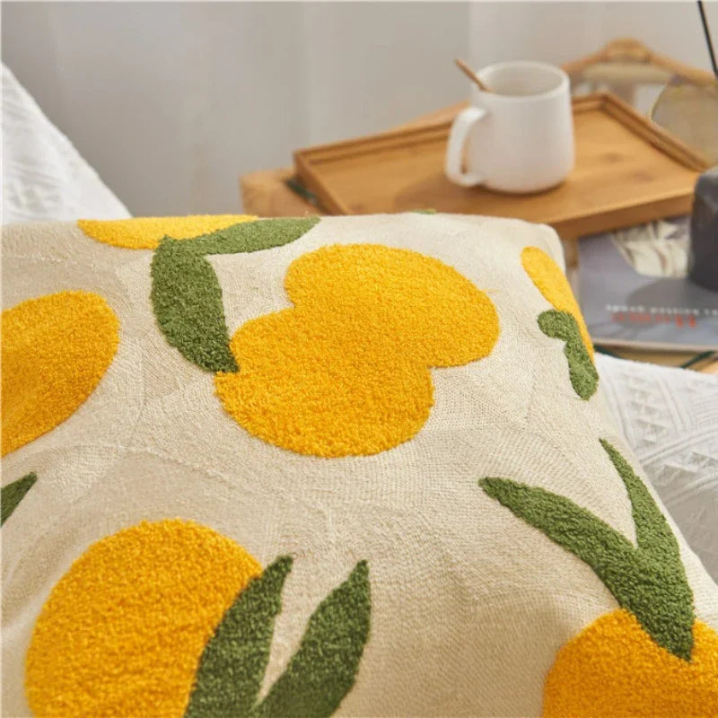 Norwegian Sunflower Cushion Cover with Embroidered Pattern