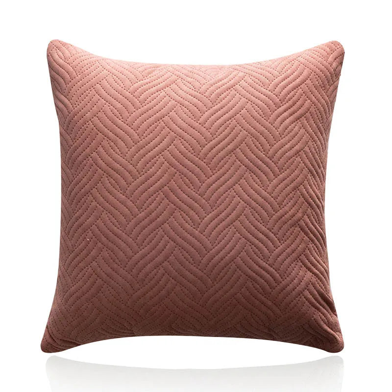 Quilted Velvet Cushion Cover - Solid Colour with Wavy Pattern, 45x45cm