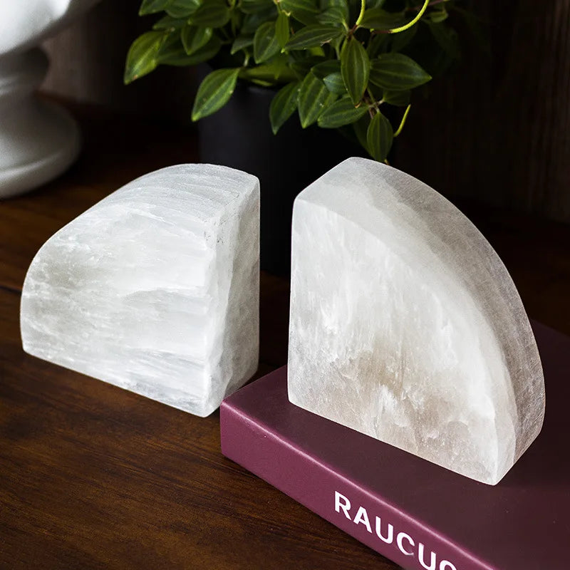 White Natural Stone Bookend – Luxury Stone for Bookshelves and Desks