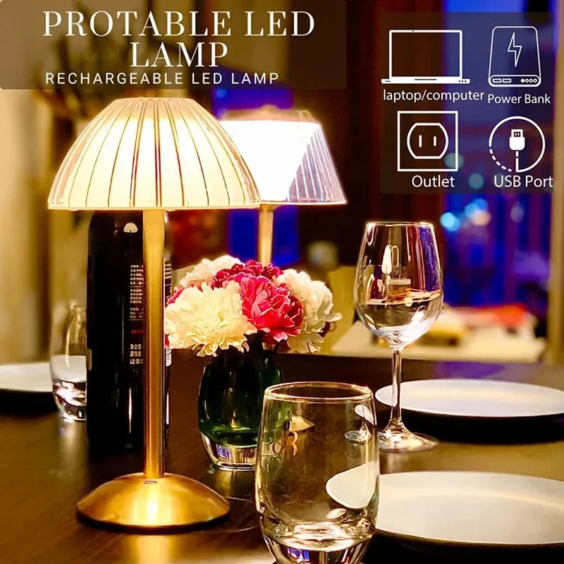 Wireless LED Table Lamp with Touch Control – Rechargeable and Dimmable in 3 Light Colours – For Bedroom, Living Room, Restaurant or Bar