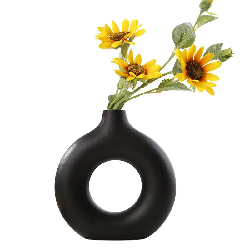 Ceramova Hollow Round Vase – Elegant Ceramic Flower Pot for Modern Living Room Décor