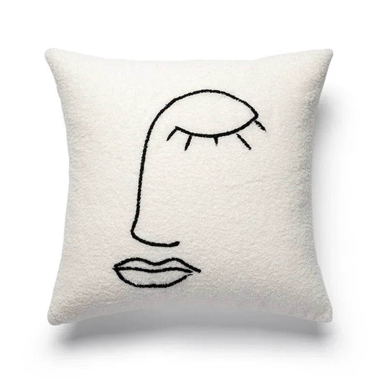 Norwegian Beige White Cushion Cover with Abstract Art - 45x45 cm Decorative Cushion