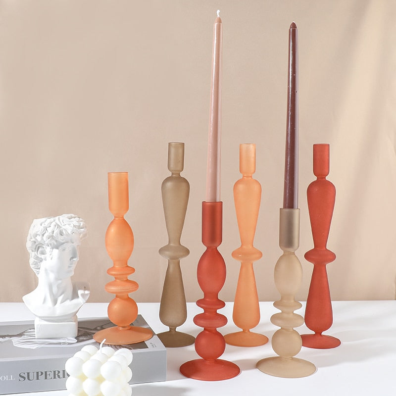 Coloured Frosted Glass Candle Holders - Elegant and Stylish