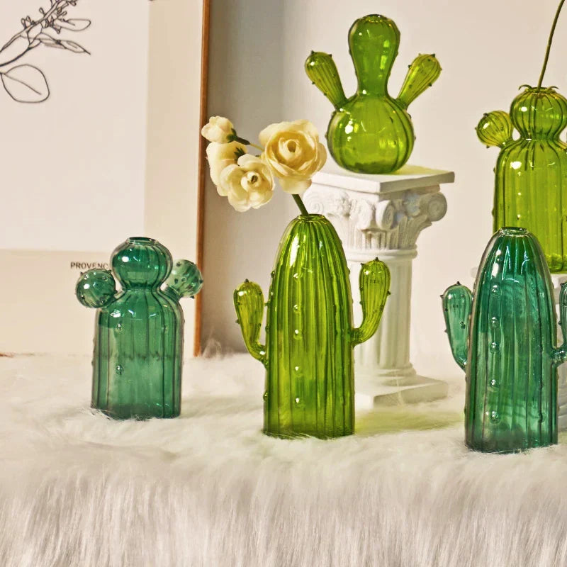 Green Cactus Glass Vase - Table Decoration