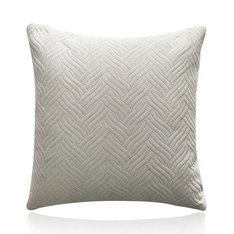 Quilted Velvet Cushion Cover - Solid Colour with Wavy Pattern, 45x45cm