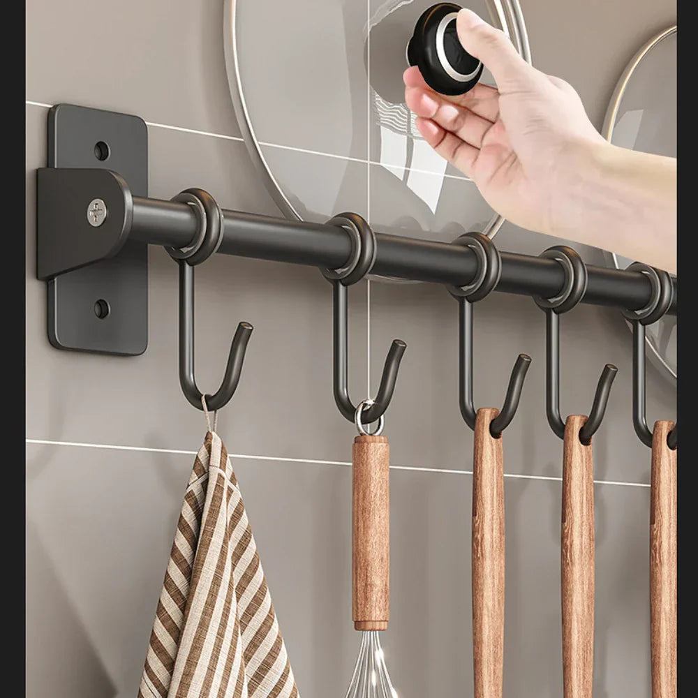 Wall-Mounted Kitchen Rack - Black Steel Organizer for Utensil and Lid Storage