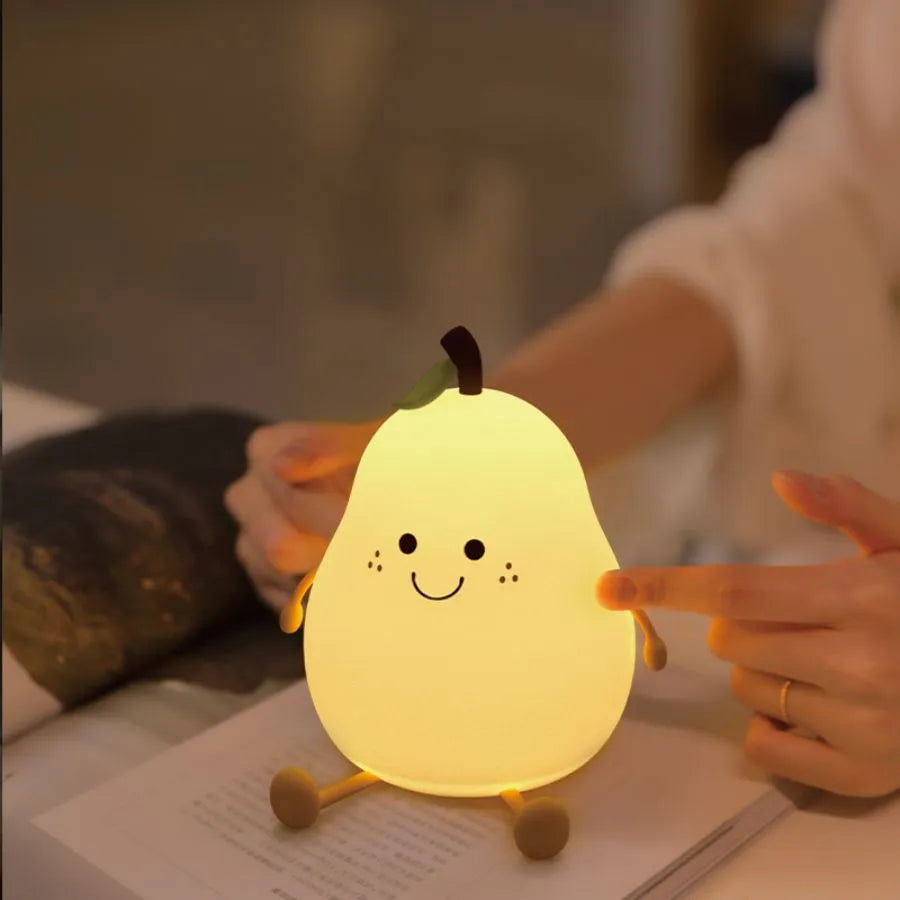 LED Night Light in Pear Shape - Silicone, USB Rechargeable, Touch Control, 7 Colours, Adjustable Brightness