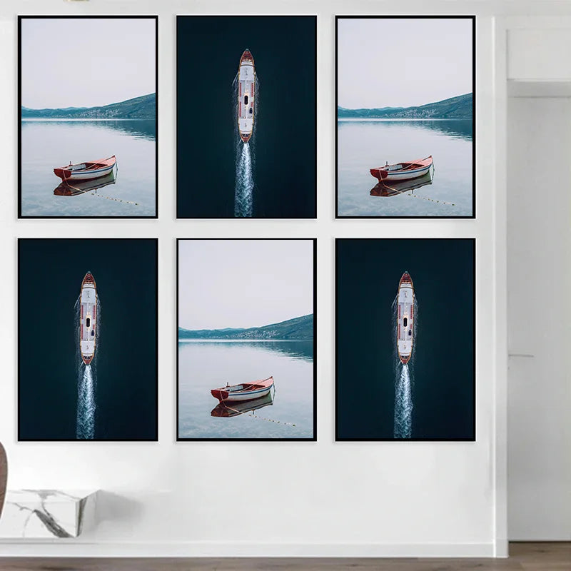 Verano Canvas Painting - Fishing Boat in a River Landscape for Living Room or Bedroom - Modern Wall Decoration