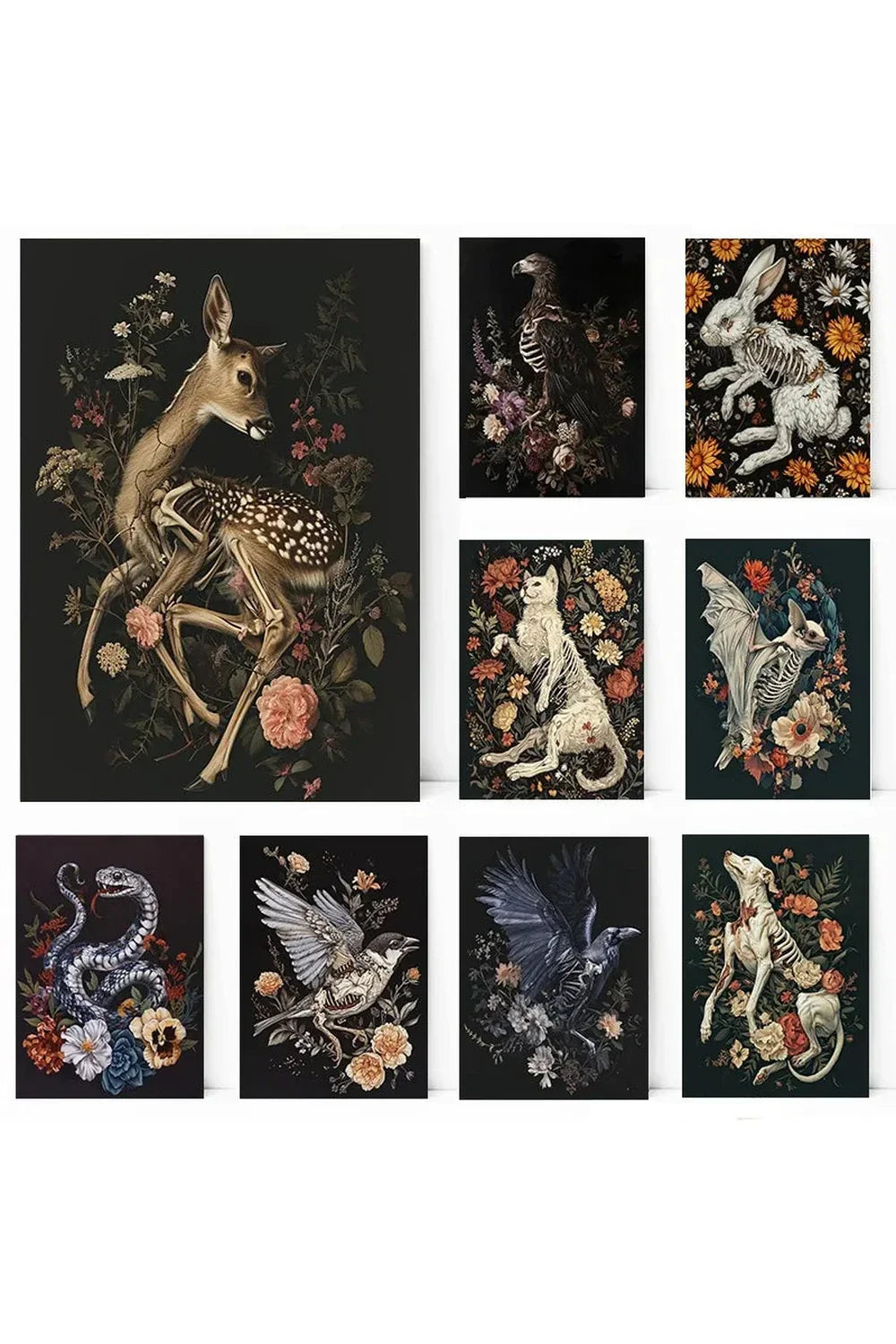 Nordic Nature Poster Set – Animal Prints with Flowers and Mysterious Style