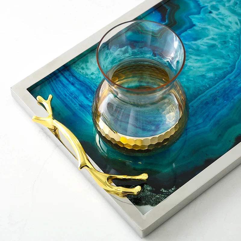 Blue Stone Tray – Unique Patterns in Nature, Ideal for Your Table