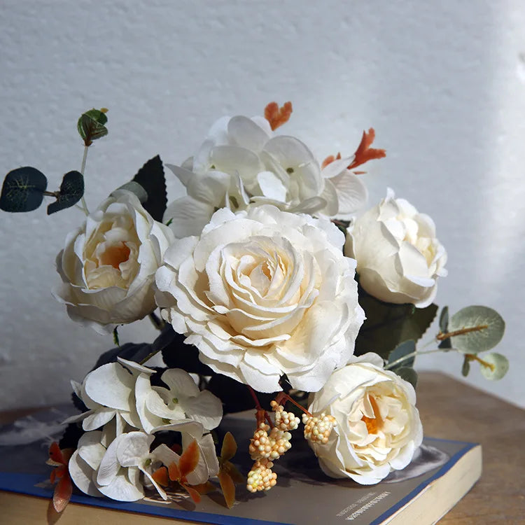 White Silk Rose Bouquet - Luxury Artificial Flowers for Weddings and Interior Decoration