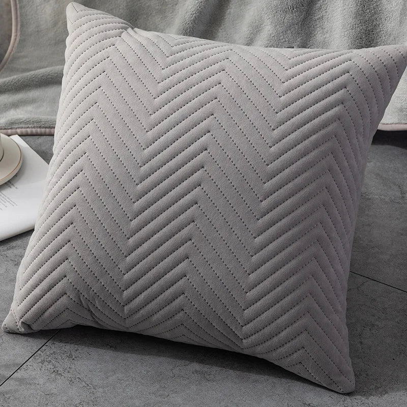 Quilted Velvet Cushion Cover - Solid Colour with Wavy Pattern, 45x45cm