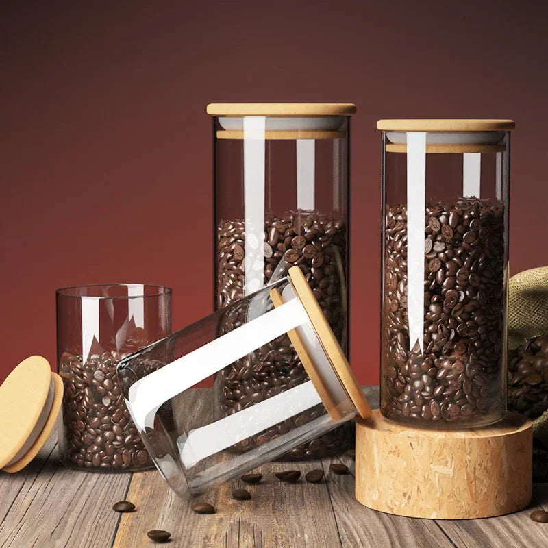 Airtight Glass Storage Jar for Coffee Beans with Bamboo Lid – Perfect for Fresh Storage