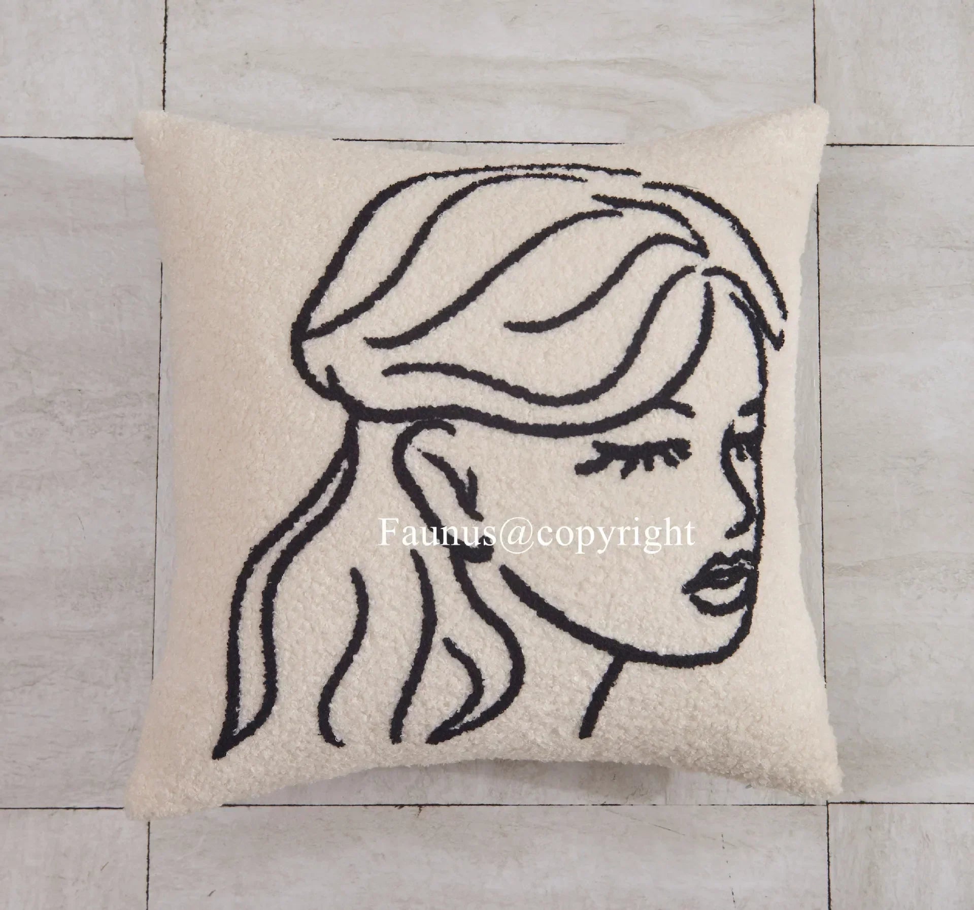 Norwegian Beige White Cushion Cover with Abstract Art - 45x45 cm Decorative Cushion