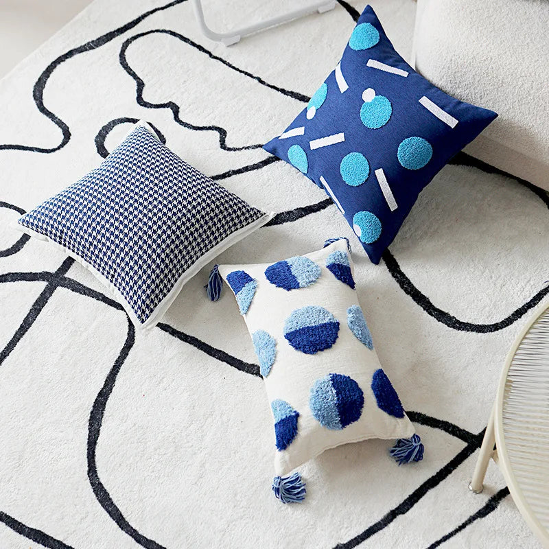 Blue Norwegian Cushion Cover with Geometric Design - Resin Details - 45x45cm and 30x50cm