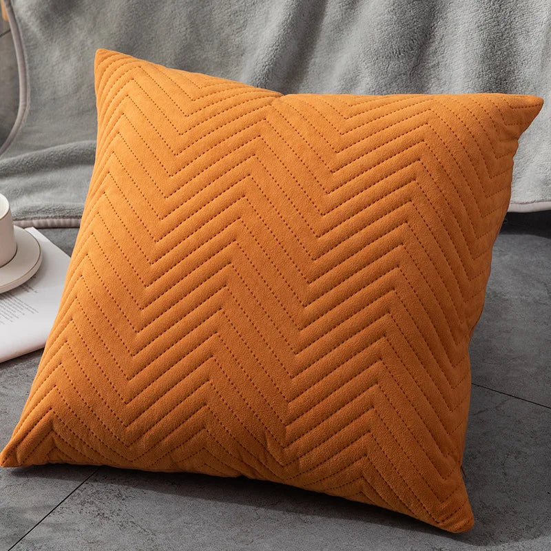 Quilted Velvet Cushion Cover - Solid Colour with Wavy Pattern, 45x45cm