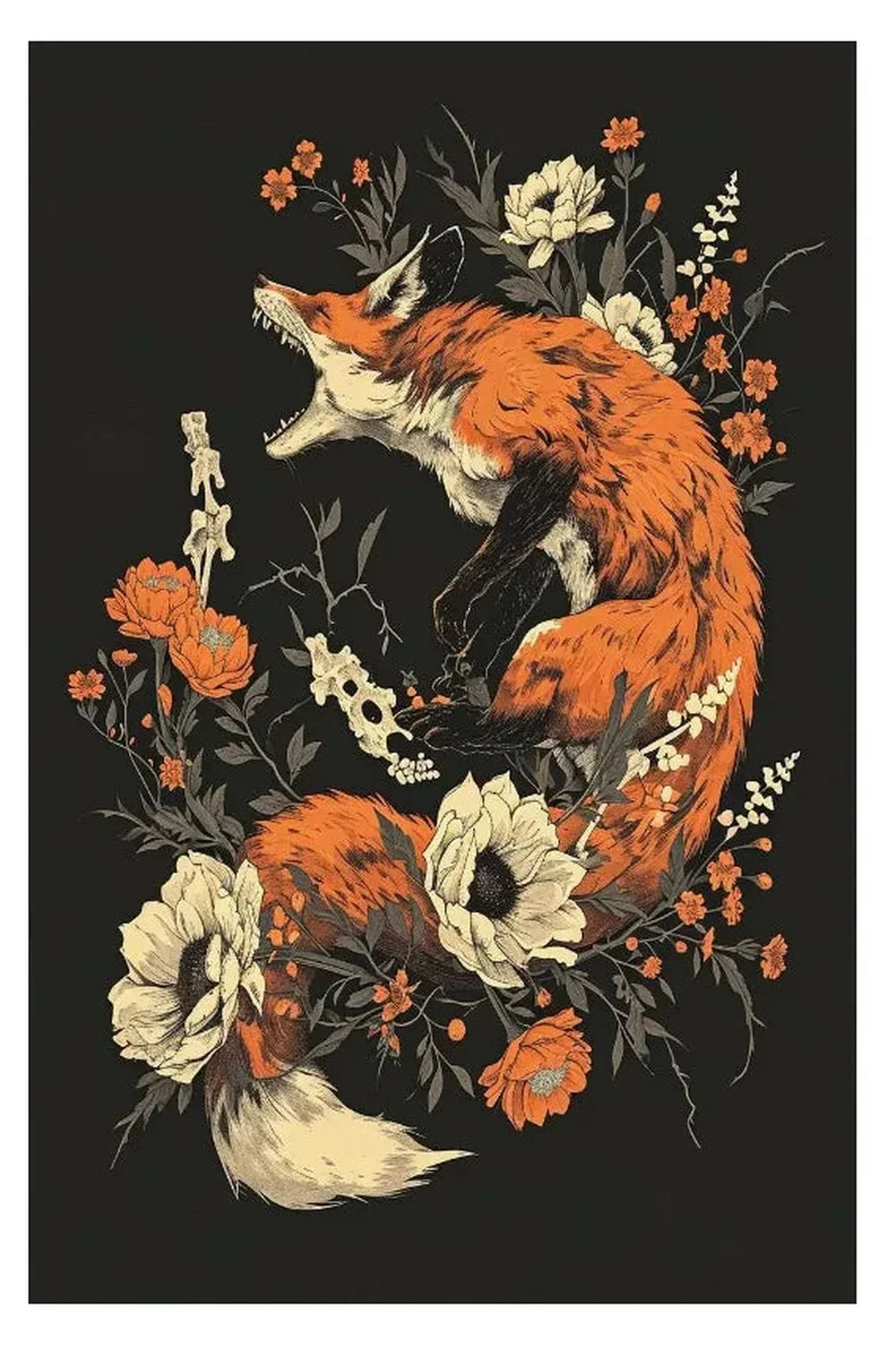 Nordic Nature Poster Set – Animal Prints with Flowers and Mysterious Style