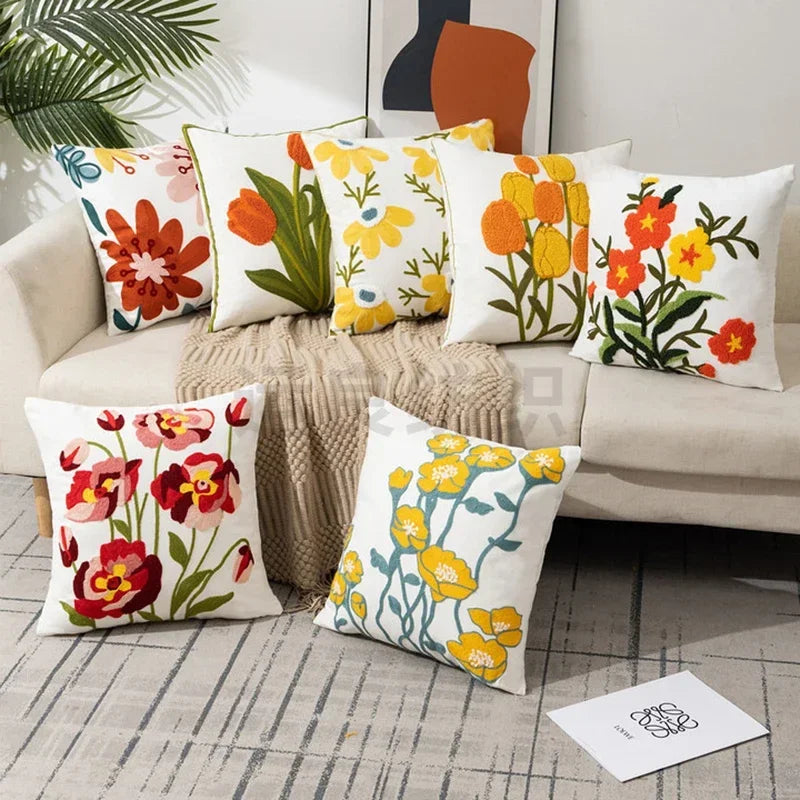 Norwegian Embroidered Flower Cushion Covers – Decoration with Natural Plants