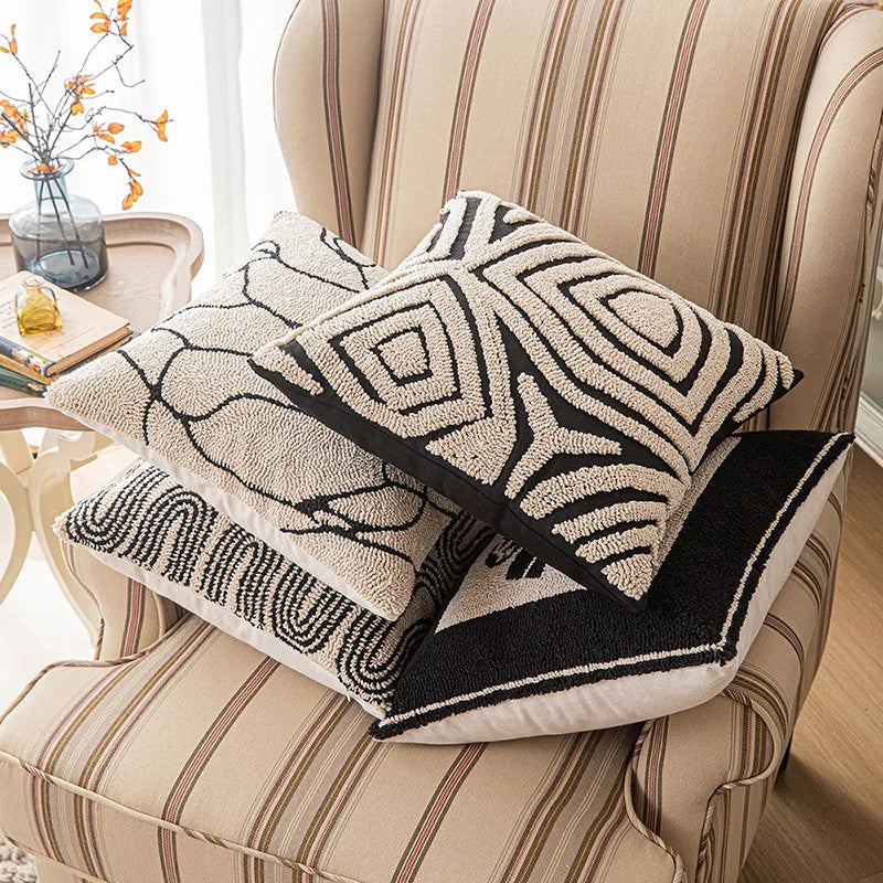 Norwegian Beige and Black Cushion Cover with Abstract Pattern – 45 x 45 cm