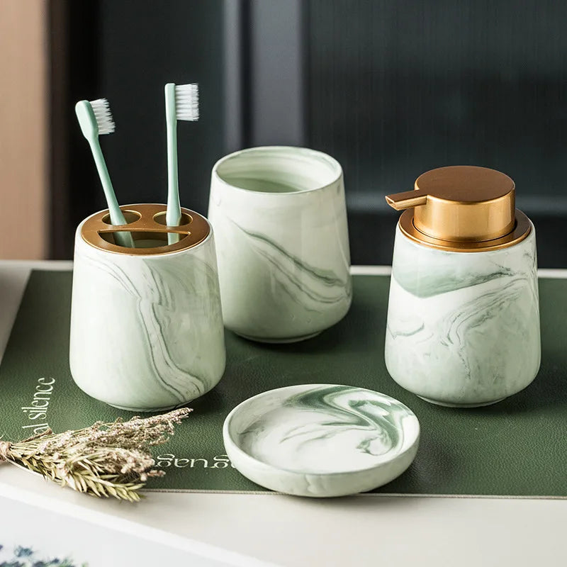 Green Marble Bathroom Set – 4-Piece with Luxurious Appearance