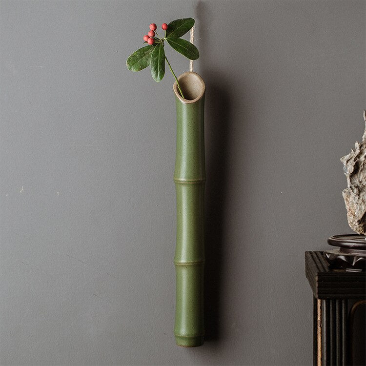 ZenFlo Hanging Vase - Ceramic Bamboo Elegance for Dried Flowers