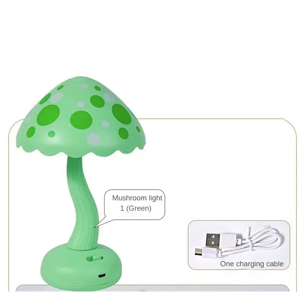 Small Modern LED Mushroom Lamp - USB Rechargeable Night Light with Adjustable Brightness Levels