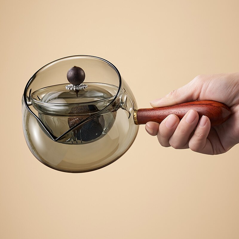 Transparent Glass Teapot with Wooden Handle - Norwegian Design, Heat-Resistant Glass, 540 ml Capacity