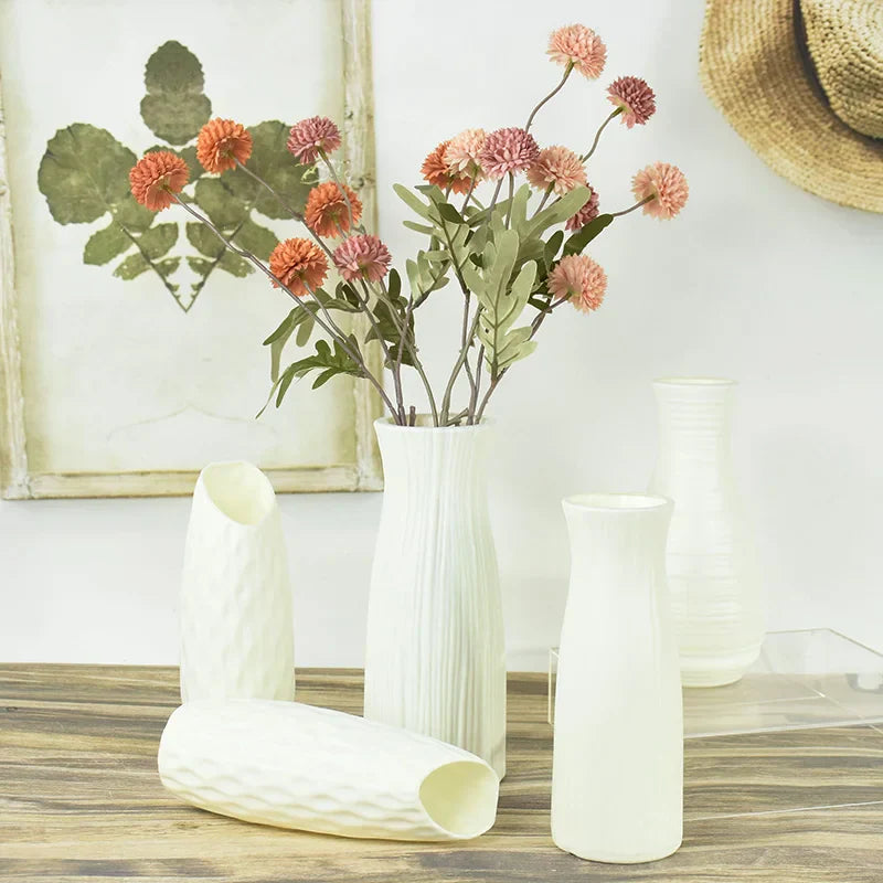 VerdaLuxe White Plastic Vase for Flowers - Simple Table Decoration for Home Use