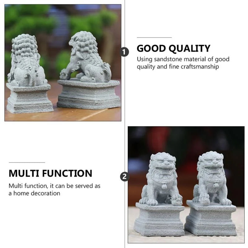 Set of Chinese Stone Lions - Mini Decoration for Home and Garden with Feng Shui Symbolism