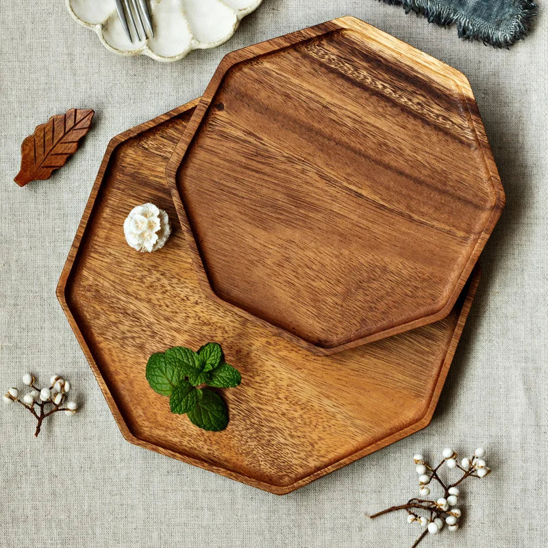 Wooden Serving Board with Honeycomb Pattern - Acacia Wood