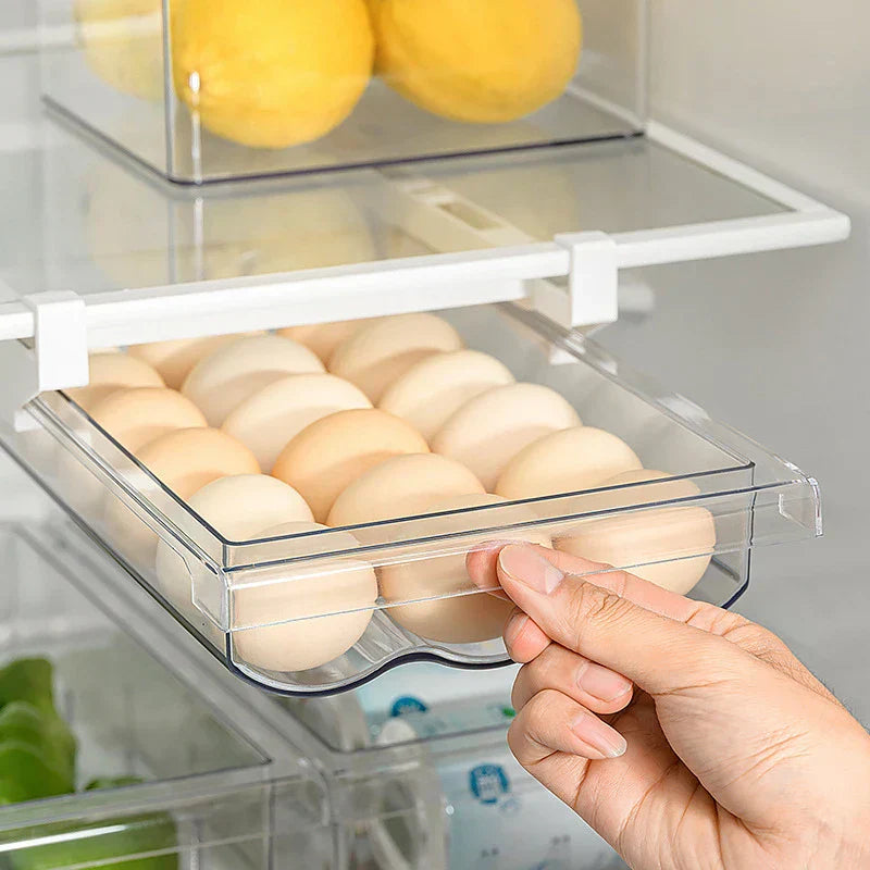 Egg Holder for Fridge - Space-Saving Sliding Drawer - Under-Shelf Storage