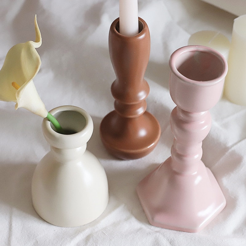 Ceramic Candle Holders with Glazed Finish - Handmade and Stylish