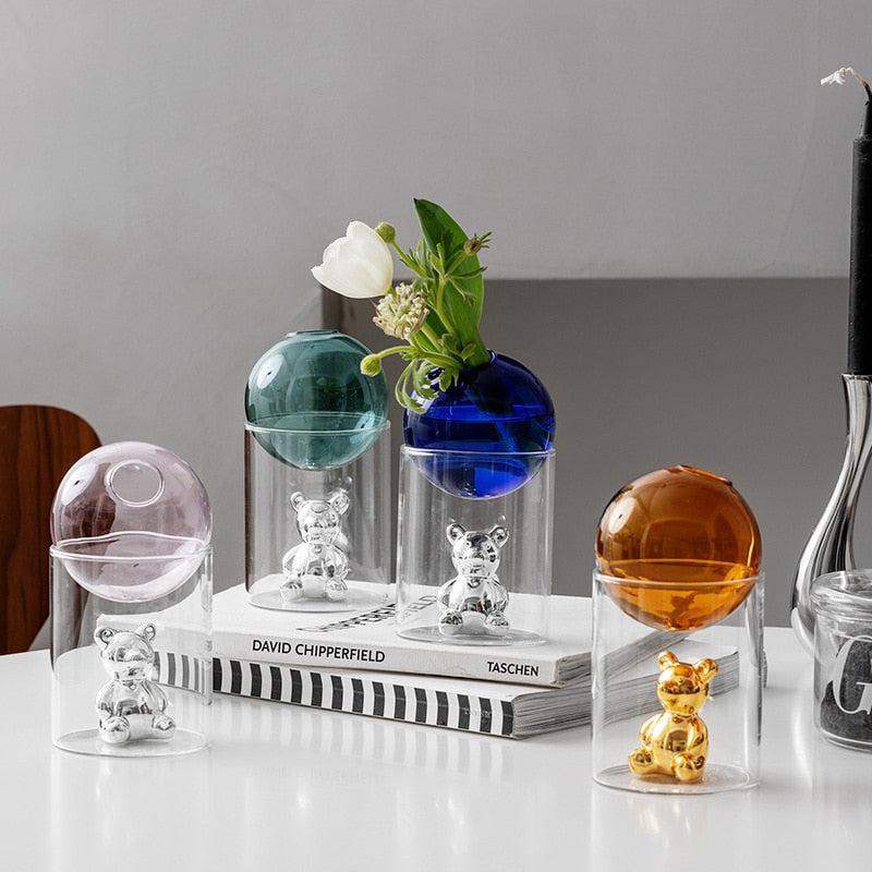 Modern Glass Vase with Bear – Unique and Stylish Decorative Design