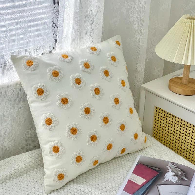 Norwegian Sunflower Cushion Cover with Embroidered Pattern