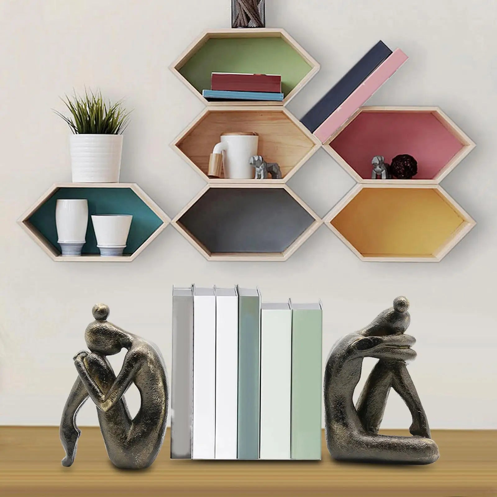 Bookend Stand - Modern Resin Sculptures for Bookshelf or Desk