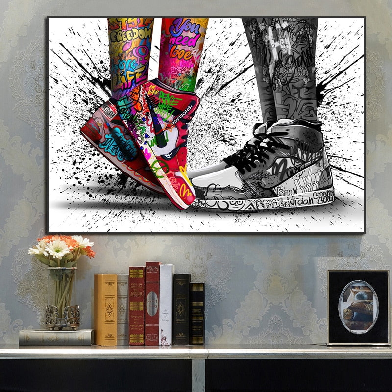 Artwork on Canvas with Graffiti Sneakers – Wooden Frame, Vibrant Colours, High-Quality Print