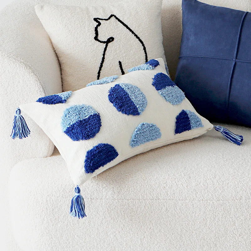 Blue Norwegian Cushion Cover with Geometric Design - Resin Details - 45x45cm and 30x50cm