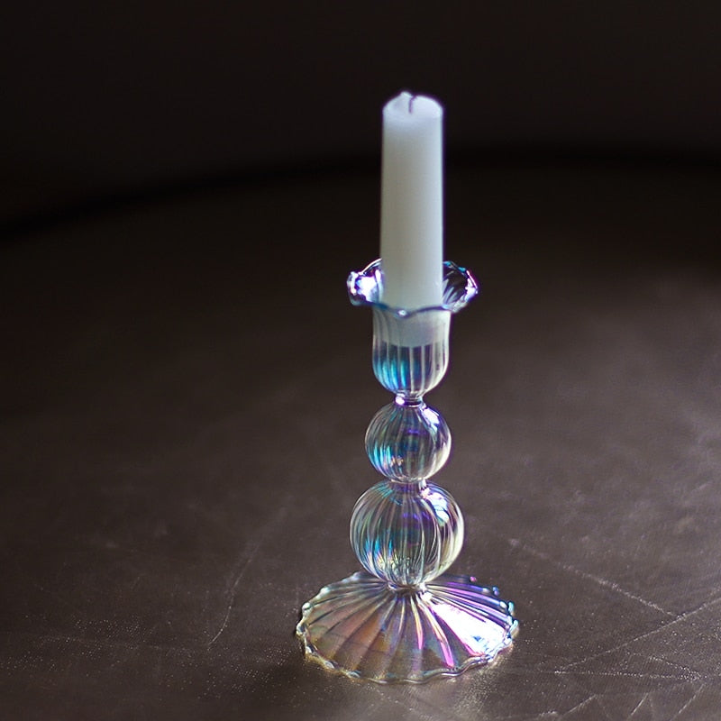 Glass Rainbow Candle Holder