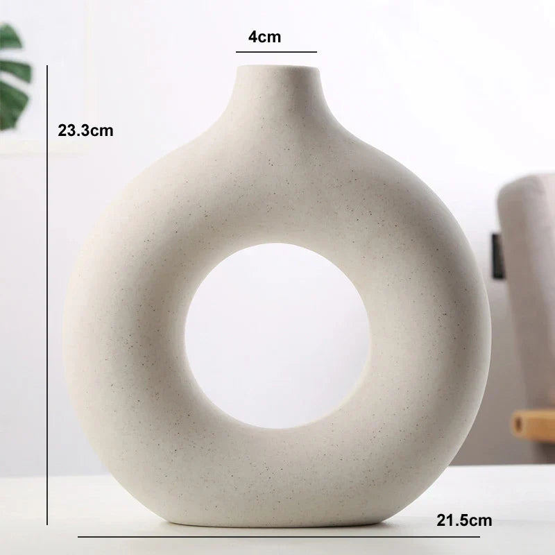 Ceramova Hollow Round Vase – Elegant Ceramic Flower Pot for Modern Living Room Décor