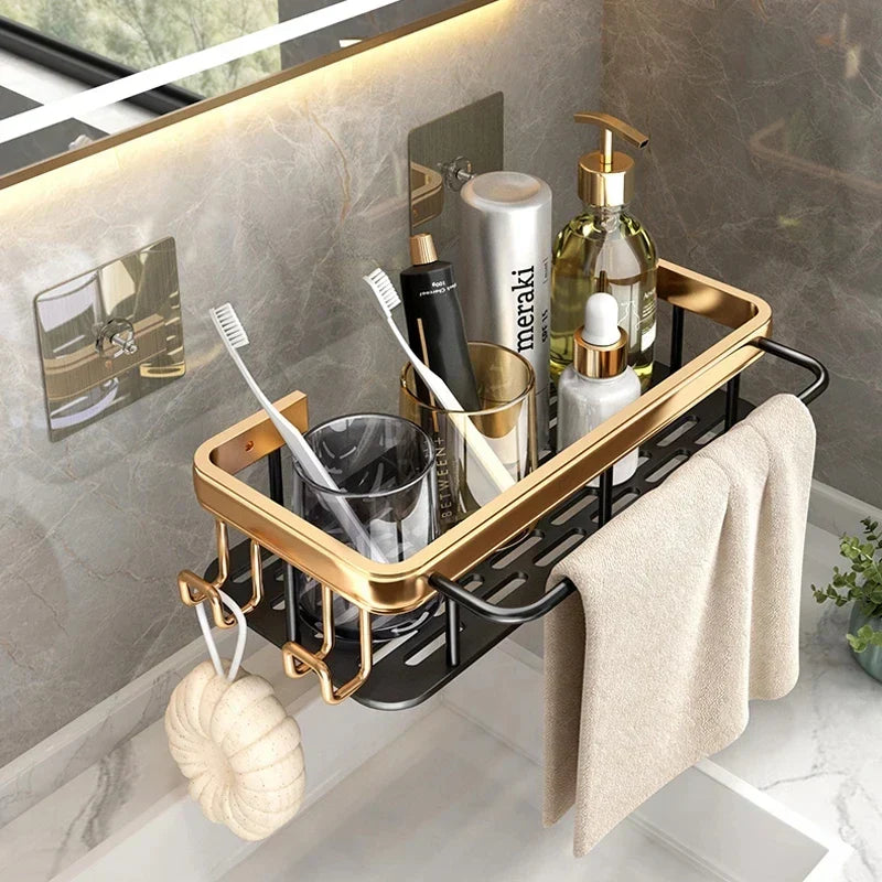 Nordura Norwegian Aluminium Corner Bathroom/Shower Shelf with Towel Holder