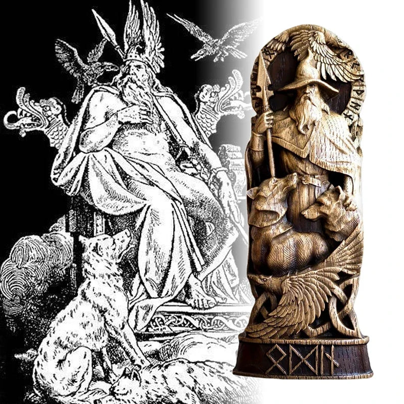 Norse Figure of Odin - Handmade Resin Figurine, Perfect for Decoration and Mythological Themes (20x9.5x4.5 cm)