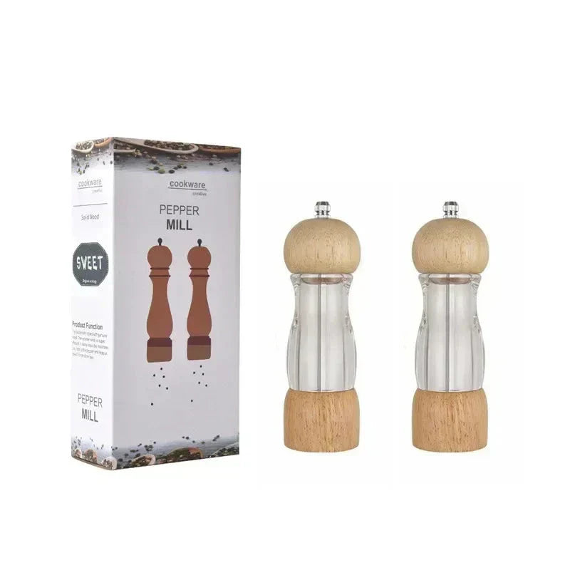 Salt and Pepper Mill Set - Manual Mill with Ceramic Mechanism - Wooden Finish