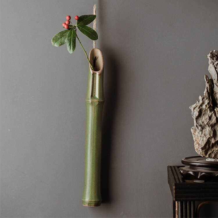 ZenFlo Hanging Vase - Ceramic Bamboo Elegance for Dried Flowers