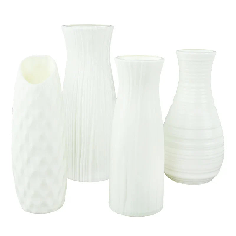 VerdaLuxe White Plastic Vase for Flowers - Simple Table Decoration for Home Use