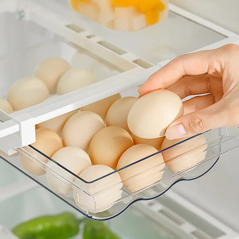 Egg Holder for Fridge - Space-Saving Sliding Drawer - Under-Shelf Storage