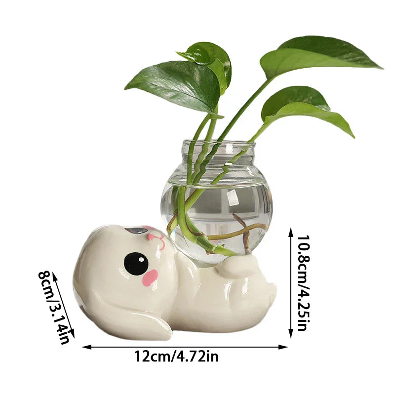 Cute Ceramic or Glass Vase with Wooden Stand – For Plants and Decoration