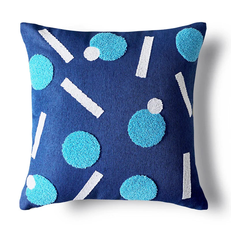 Blue Norwegian Cushion Cover with Geometric Design - Resin Details - 45x45cm and 30x50cm