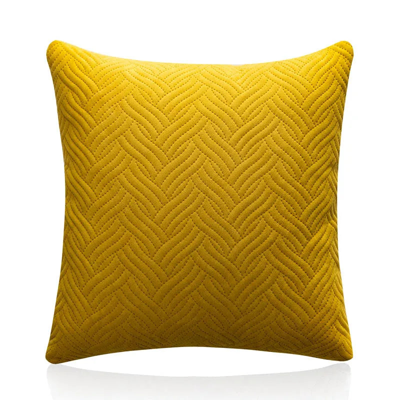 Quilted Velvet Cushion Cover - Solid Colour with Wavy Pattern, 45x45cm