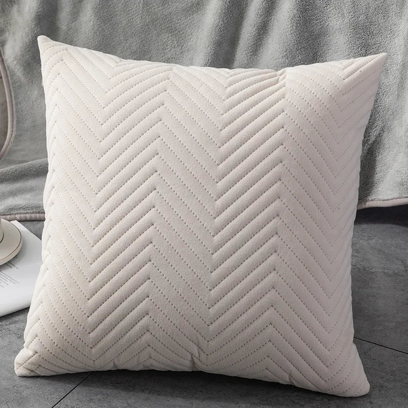 Quilted Velvet Cushion Cover - Solid Colour with Wavy Pattern, 45x45cm