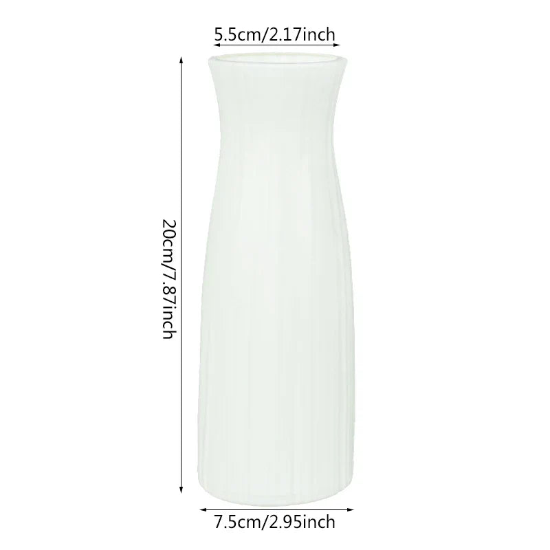 VerdaLuxe White Plastic Vase for Flowers - Simple Table Decoration for Home Use